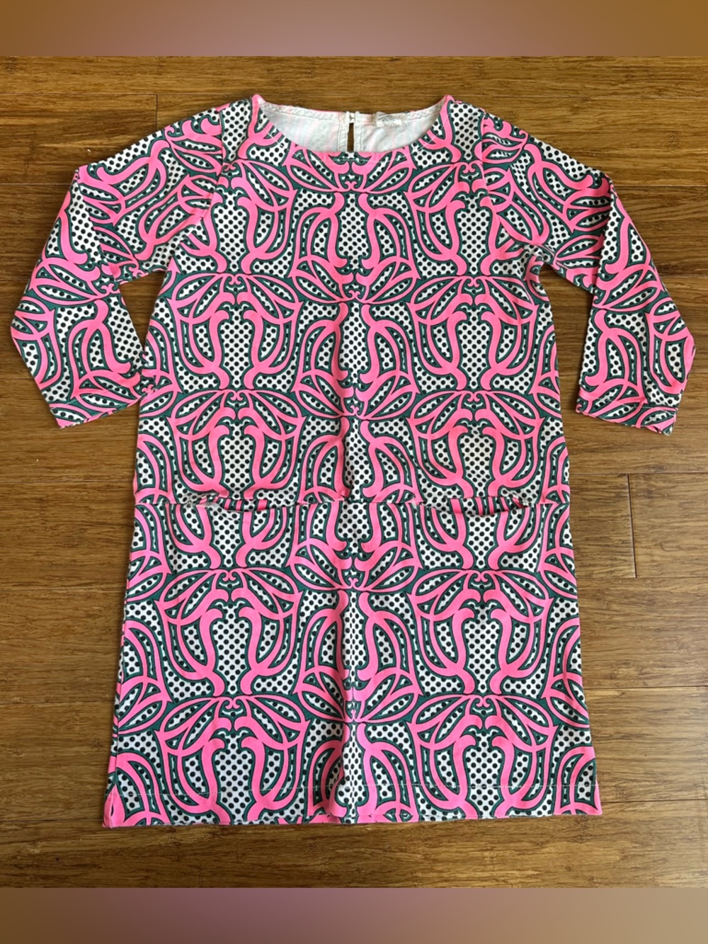 CREWCUTS Girls Pink Geometric Polka Dot Cotton Long Sleeve Sheath Dress